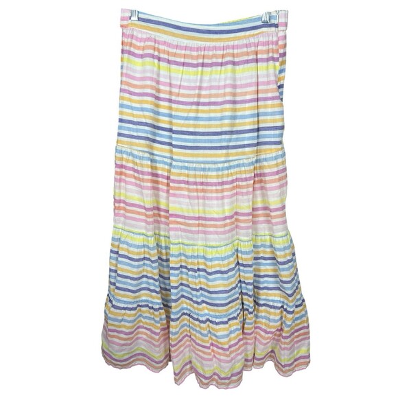 Banjanan Agatha Maxi Skirt Small White Candy Stripe‎ Boho Tiered Resort Wear - Picture 2 of 15